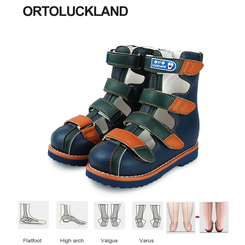 Baby Girl Sandals Summer Orthopedic Shoes For Kids High Top Boys Tipsie Clubfoot Closed Toe Leather Footwear With Orthotic Sole