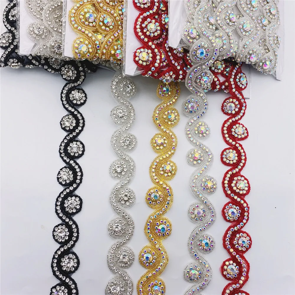 5 jardów perły Crystal Rhinestone aplikacja wykończeniowa z koralikami żelazko na ślubnej sukni ślubnej — zdjęcie 3