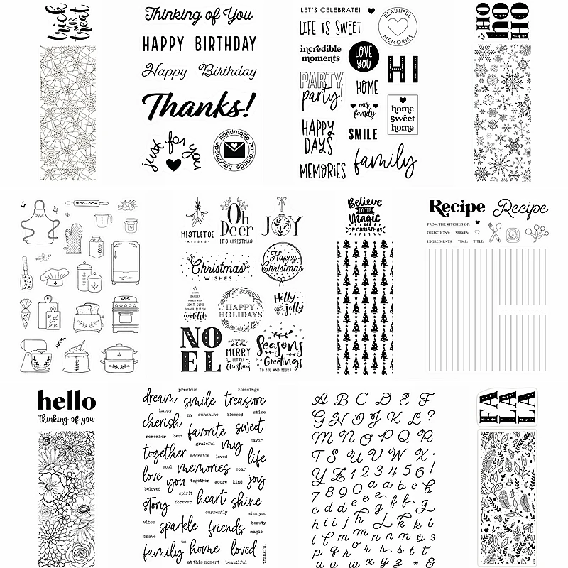 Thanks Hello Noel A-Z Letter Words Sentence Happy Days Kitchenware Snowflake Flower Clear Silicone Stamps Decorate Cards Craft