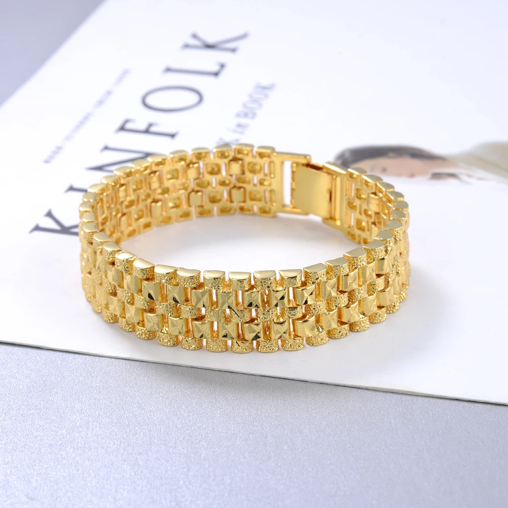 Real 24K Gold Vintage Women Bracelet 925 Silver Jewelry Yellow  Gold Trendy Bracelets Marriage Engagement For Women Men