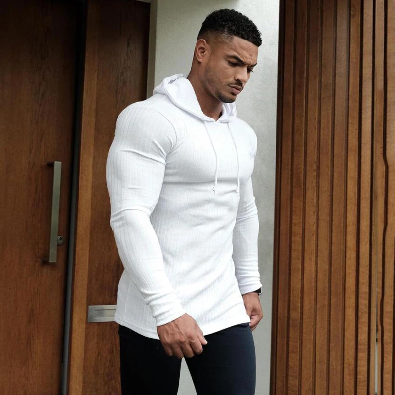 New Spring Fitness Hooded Sweaters Men Warm Turtleneck Sweaters Slim Fit Sports Pullover Men Sweater Gym Knitwear Pull Homme