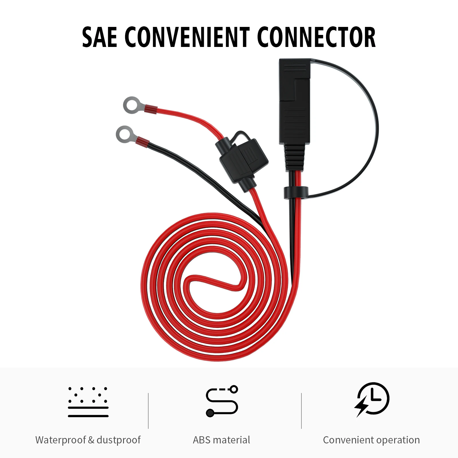 12V Ring Terminal SAE to O Ring Connecter Extension Cord Cable 4FT Battery Charger Car Motorcycle Quick Connection Wire