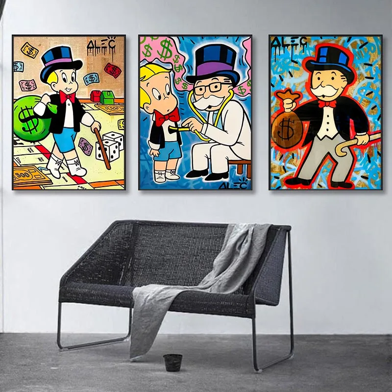 

Cartoon Monopoly Canvas Poster Prints Money Dollars Wall Art Painting Pictures for Modern Home Living Room Decoration Frameless