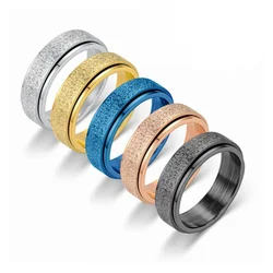 Anxiety Fidget Spinner Rings for Men 6mm Sandblast Stainless Steel Spinning Rotatable Ring for Women Anti Stress Jewelry