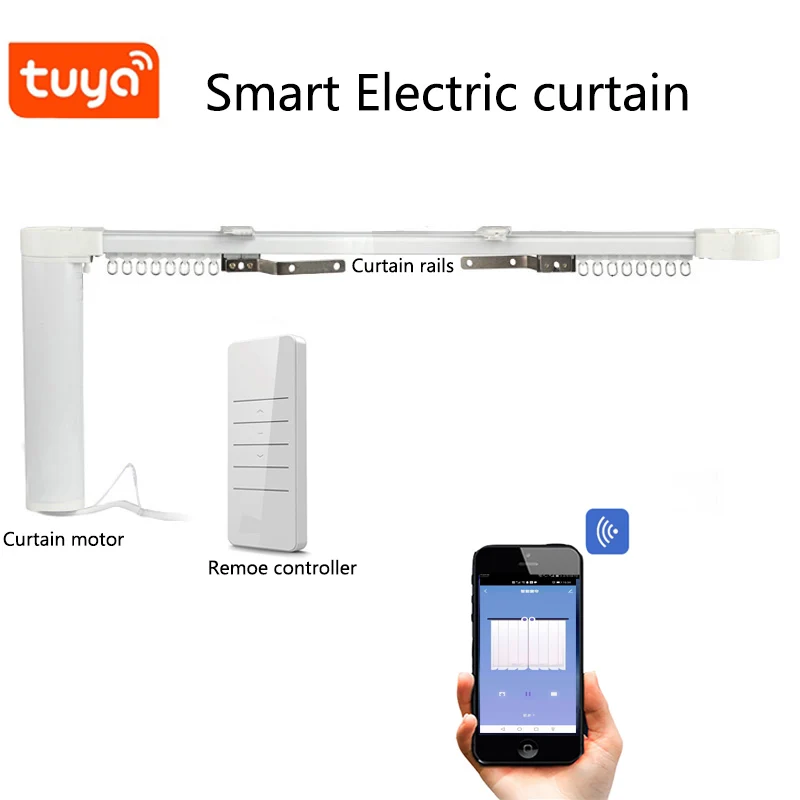 Customized Electric Curtain карниз Tuya Smart Life WiFi Curtain Motor and RF Remote Curtain Track Alexa google home Control