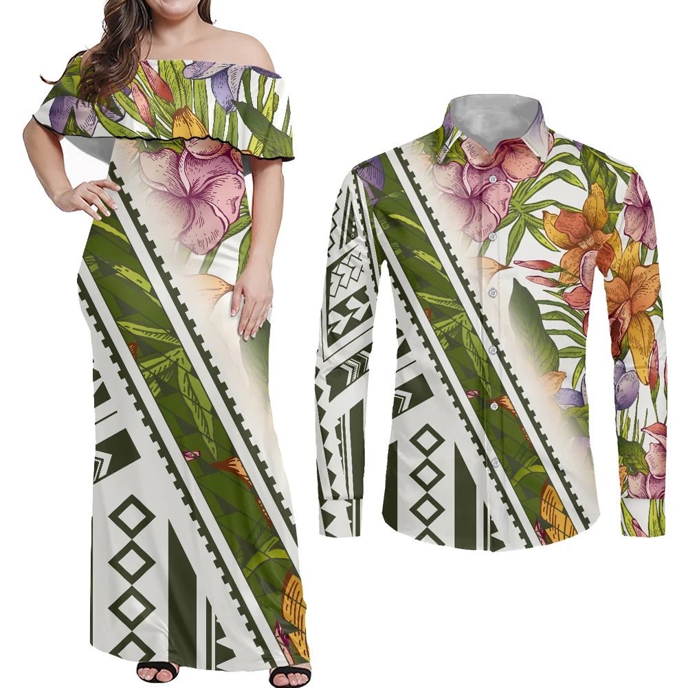 HYCOadvocate-Robe Hawaïenne Verte Tribale Traditionnelle pour Femme, Chemise Assortie pour Couples, Sexy, 2022