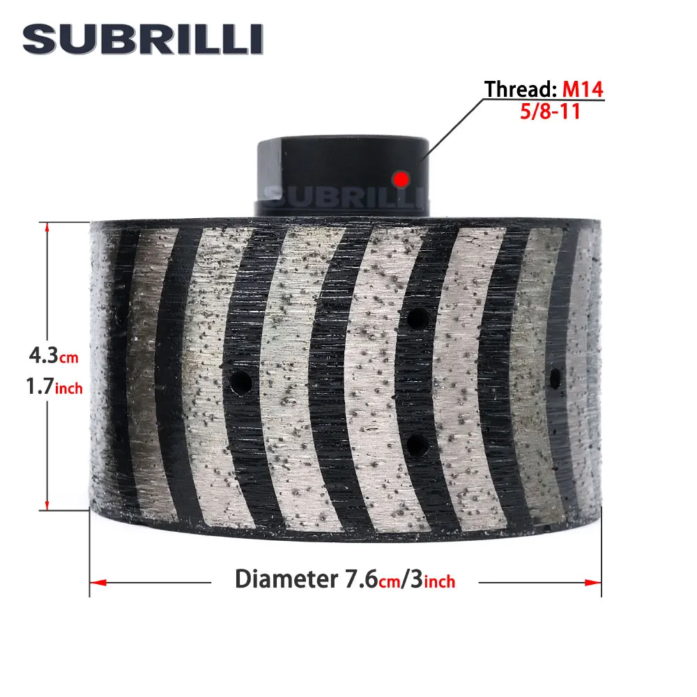 SUBRILLI 3inch Zero Tolerance Wheel Resin Filled Diamond Drum Wheel M14 5/8-11 Thread Diamond Grinding Tool For Granite Marble