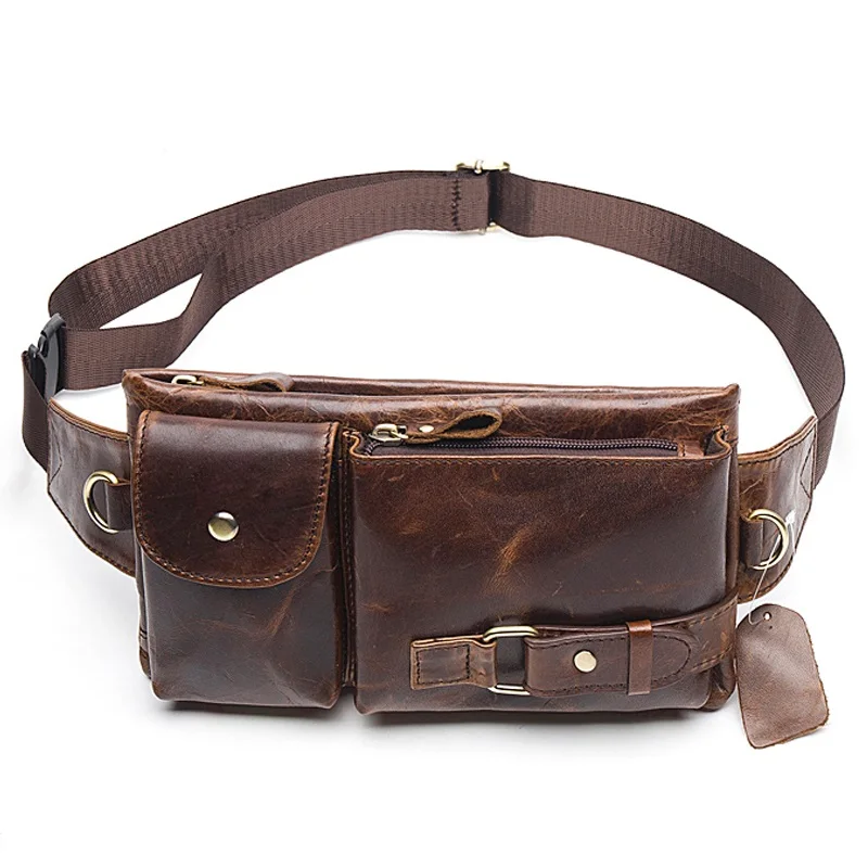 Men\'s Waist Bag Male Genuine Leather Chest Bag Travel Fanny Pack Sport Belt Bag Functional Phone Hip Pack Messenger for Man New