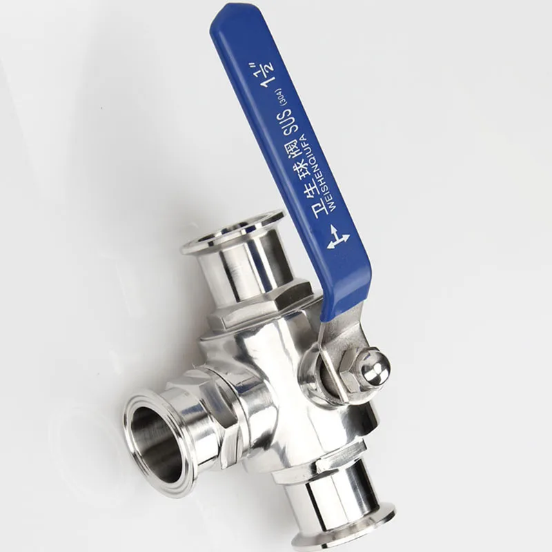 Sanitary SUS304 Stainless Steel Tri Clamp Ball Valve Three Way Manual T-type Ball Valve Pipe OD 89/102/108mm