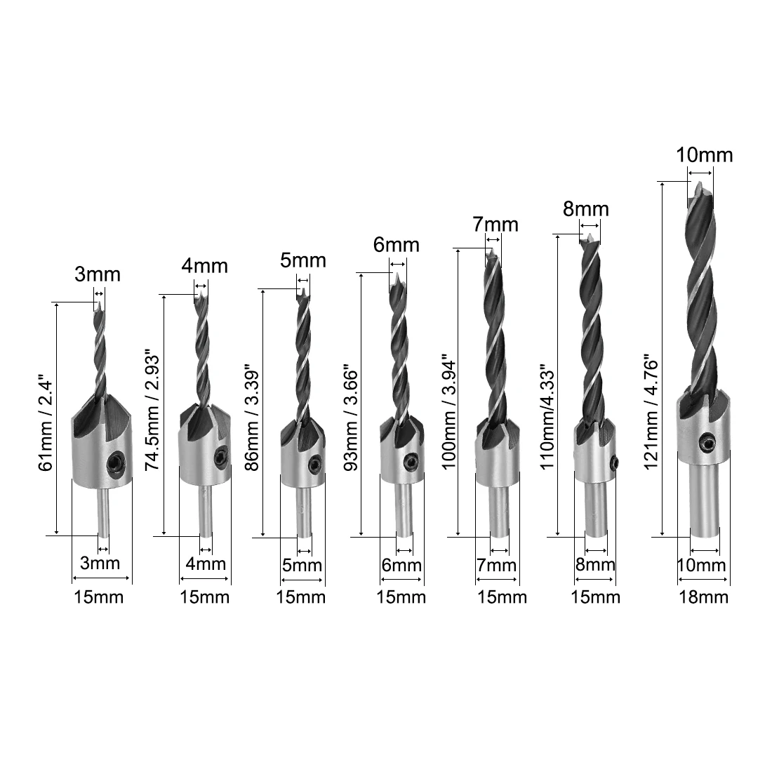 Uxcell 7pc wiertło rozwiercające zestaw części 3-10mm wiertło szybkowymienne Bit w klucz sześciokątny regulowany rozwiertak stolarski Plated dla drewna DIY