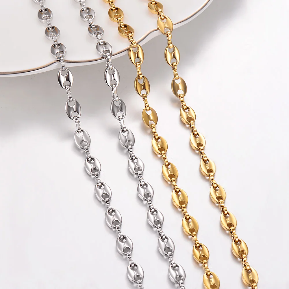 Großhandel 1 Meter Edelstahl Goldfarben Marine-Gliederketten für Männer und Frauen zur Herstellung von Halsketten und Armbändern, Kaffeebohnenketten – Detail 2