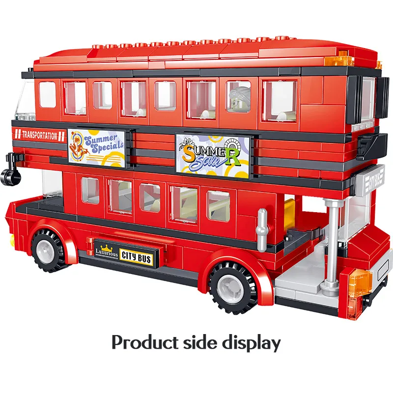 398PCS Brt Double Deck Bus Building Blocks Red Bus City School Car Bricks Enlightenment Toys for Kids