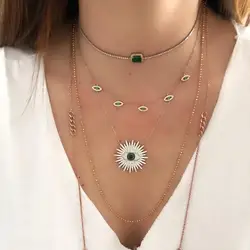 Lucky turkish evil eye women female jewelry micro pave 5A cubic zirconia geometric evil eye pendant necklace