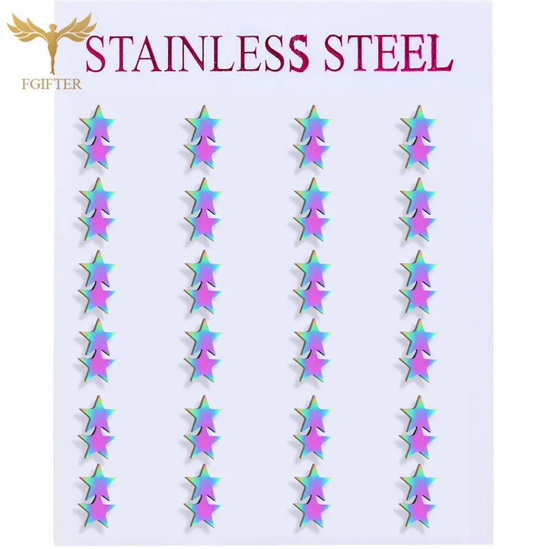 12 Pairs Lot Charming Colorful Star Earrings for Women Girls Wholesale Stainless Steel Stud Earings Set Cheap Jewelry Accessory