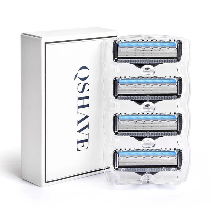 QShave It Blue Series Manual Shaving Razor Blade for Man Blade Refill X5 Blade Plus 1 Trimmer Blade USA Top Blade , 4 Cartridges