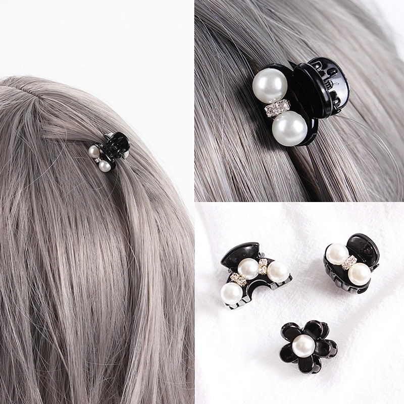 1PC Fashion Pearls Crystal Rhinestone Mini Hair Claws Clamp Hair Clips Women Girls Elegant Cute BB Clips Black Hair Accessories