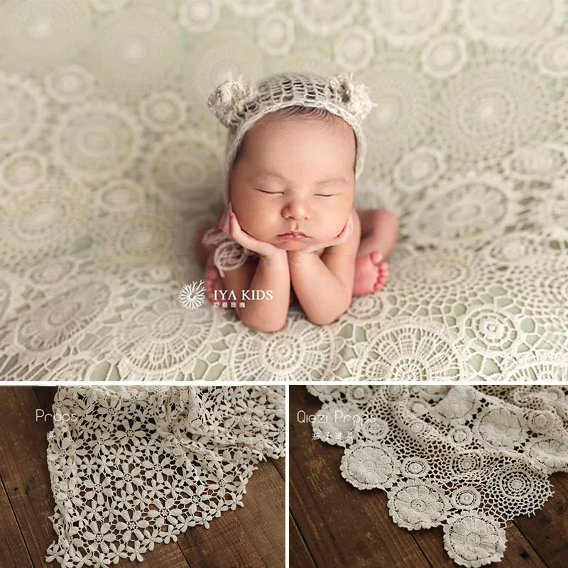 Newborn Photograph Props Lace Cotton Background Blanket Studio Baby Shooting Mats Photo Accessories Basket Filler Studio Decor