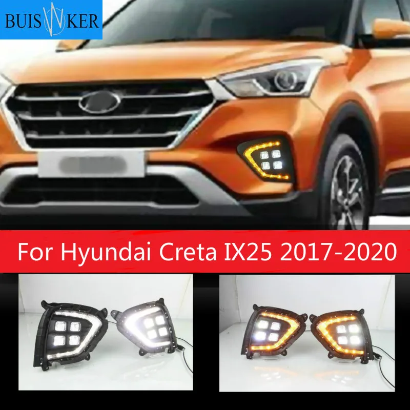 

1Pair DRL For Hyundai Creta IX25 2017 2018 2019 2020 LED Daytime Running Light fog lamp Cover with yellow turning signal