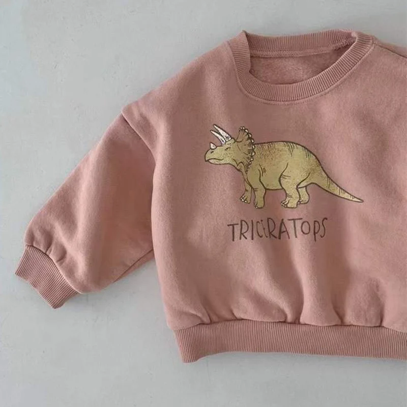 Spring Boys Dinosaur Pullover Autumn Baby Girls Sweater Shirt With Fleece Warm Long Sleeve Tops Kids Clothing Dinosaur Hoodies