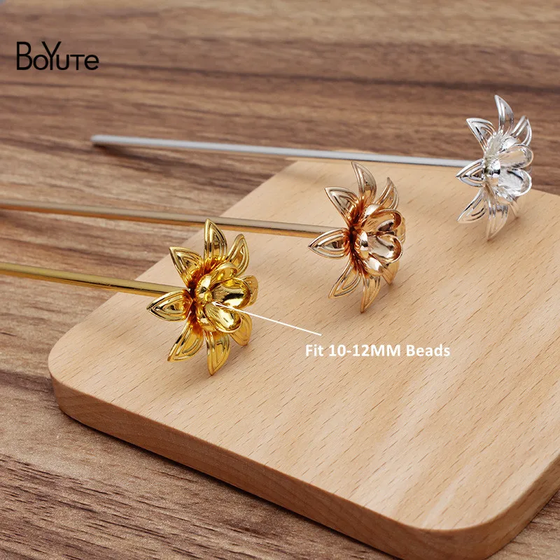 BoYuTe (5 Pieces/Lot) 27MM Metal Brass Flower Hair Stick Materials Diy Handmade Bridal Hair Accessories Wholesale