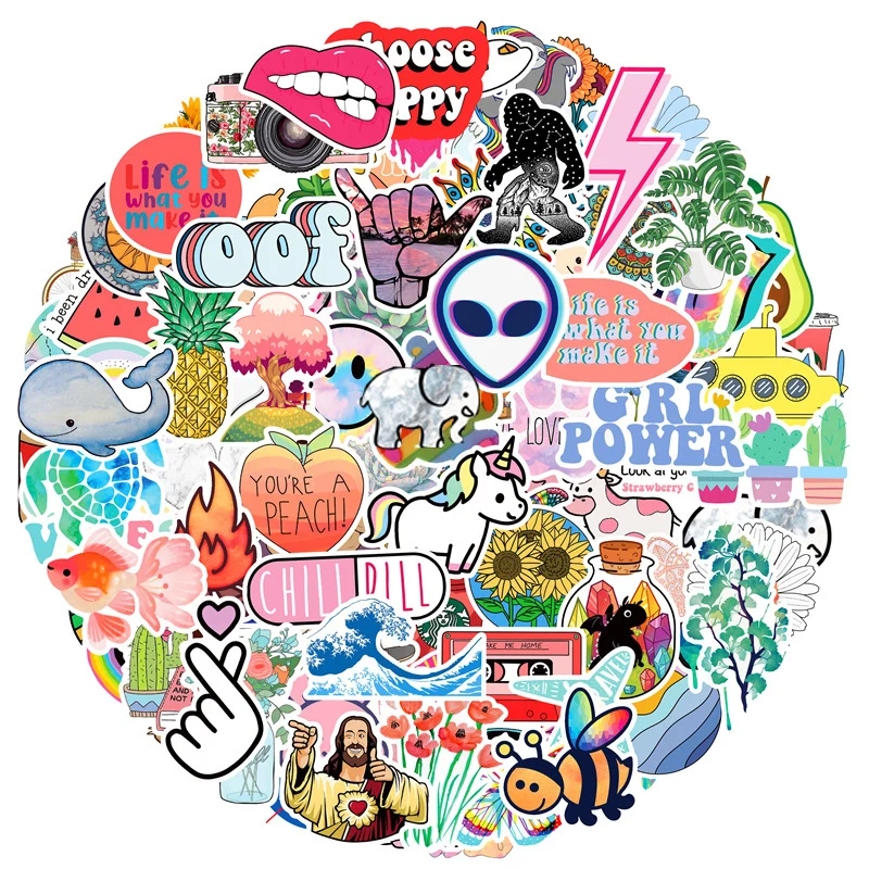 10/30/50/100PCS Cute Cartoon INS Style Vsco Girl Stickers Laptop Moto Skateboard Luggage Notebook Laptop Toy Sticker for Kids