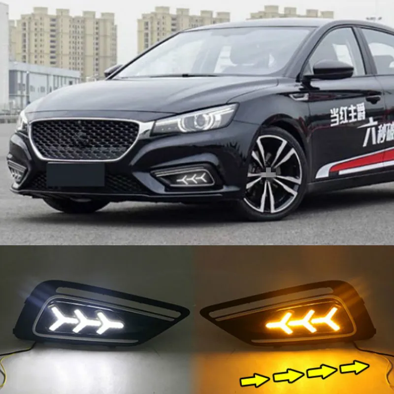 1 Pair For MG6 MG 6 2017 2018 2019 2020 Car LED Daytime Running Lights White Yellow Blue Running Turn signal DRL Fog Lamp Covers