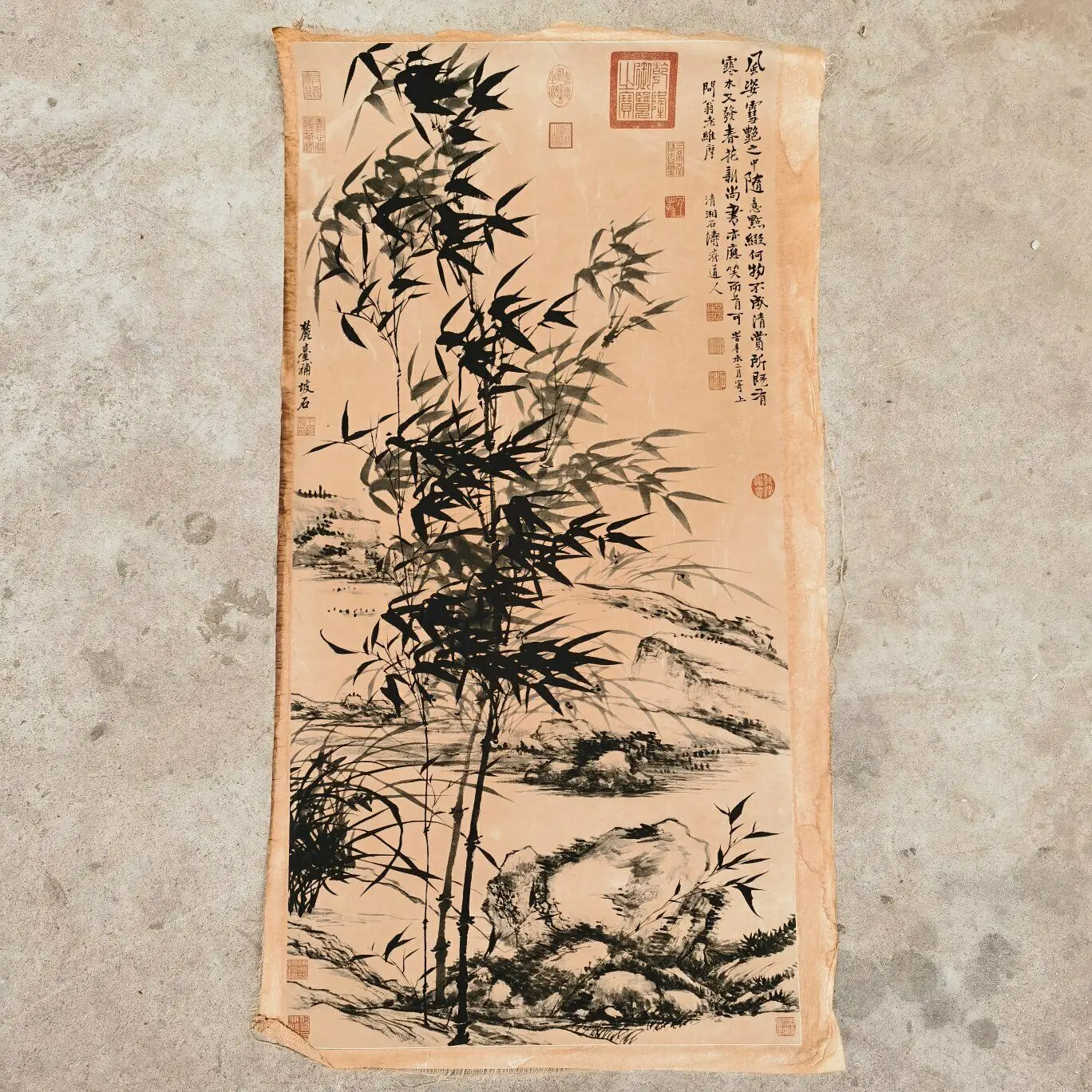 

Chinese Old Scroll Shi Tao Bamboo Painting Rice Paper Painting Slice