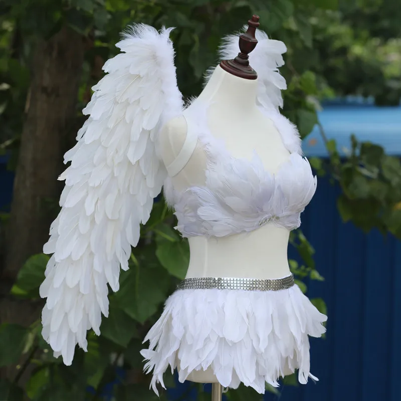 White Angel costume feather angel wings +bra+ skirts full set halloween event stage show party Christmas gift cosplay costumes