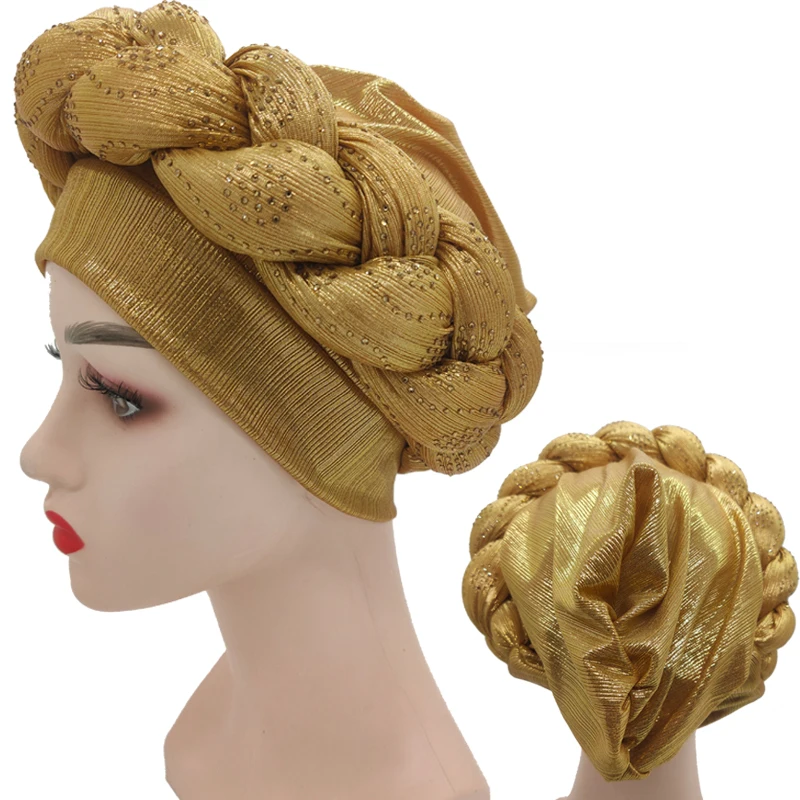 2023 새로운 라인석 Turban Africain 자동 Gele Femme 반짝이 탄성 이슬람 히잡 보닛 여성 헤드 랩 머리띠 Turbante Mujer