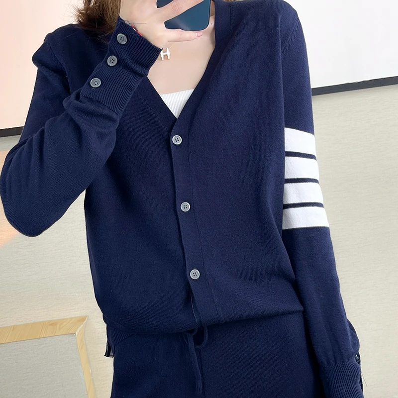 2021 Women\'s Cashmere Long sleeve TB Cashmere suit Knitted  Cashmere Sweater Women Two piece set