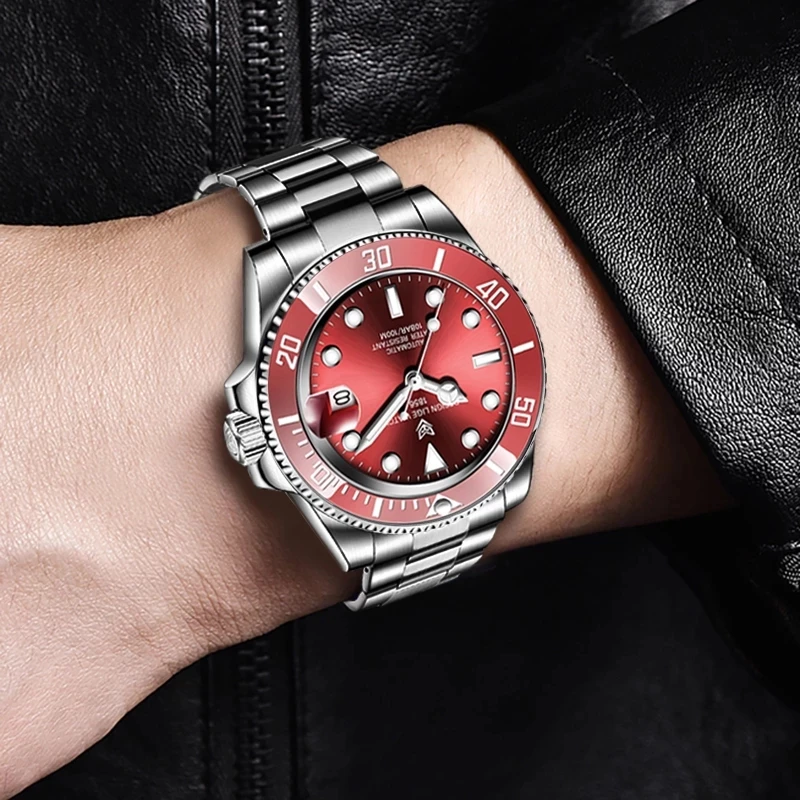 LIGE Brand Luxury Sapphire Mechanical Mens Watches Fashion Sport 316L Steel 100M Waterproof Automatic Men Watch Reloj Hombre+Box