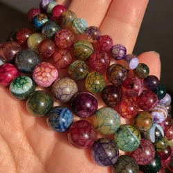 Natural Stone Multicolor Cracked Dragon Veins Agates Smooth Round Loose Spacer Beads For Jewelry Making DIY Bracelets 6/8/10mm