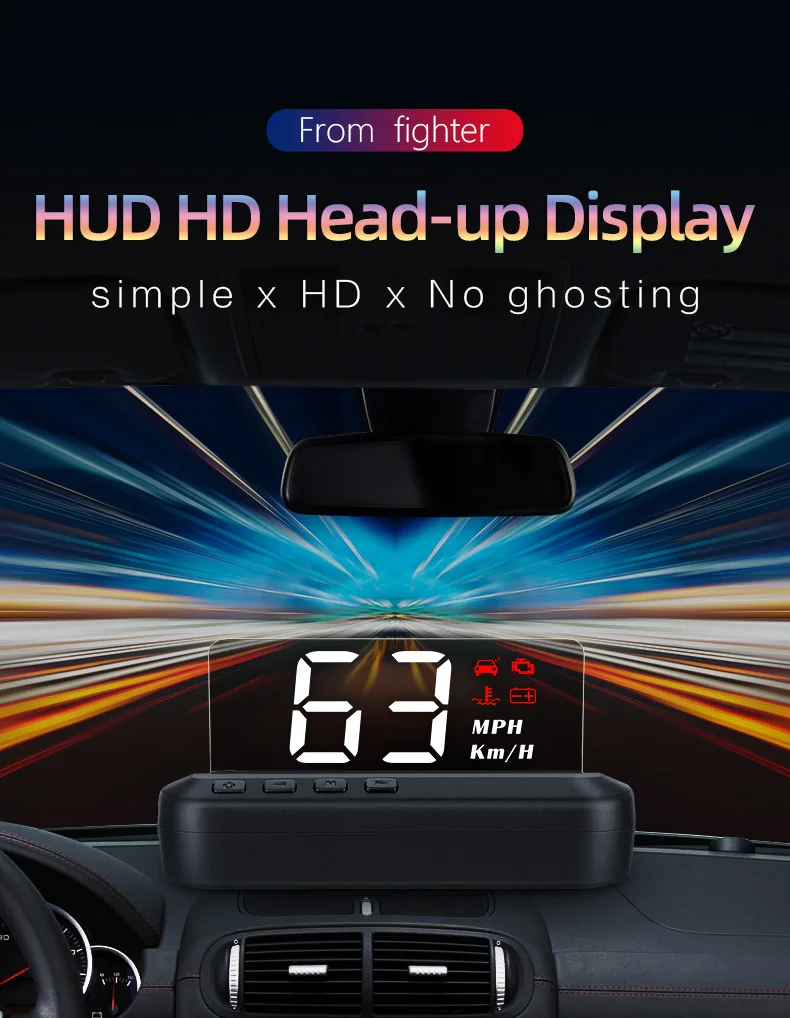 

Universal Head-up display Car OBD HUD Speed Projector Auto Speedometer KMH/MPH Compatiable with All Cars Truck Vehicles