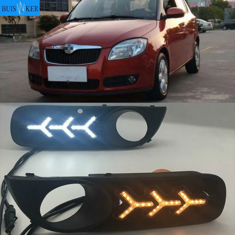 

1 Pair 12V ABS LED DRL Daytime Running Lights Fog Lamp Cover Car- styling For SKODA Fabia 2008-2011