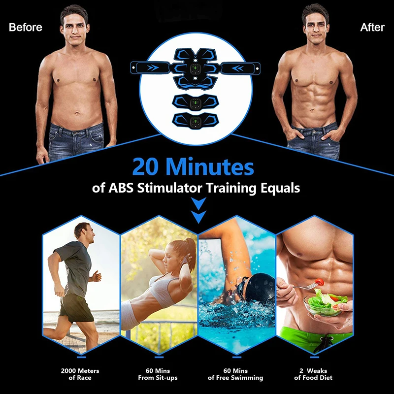 EMS Abdominal Muscle Stimulator Body Massage Slimming Abdominal Trainer Massager Muscle Toner Weight Loss Rechargeable Dropship