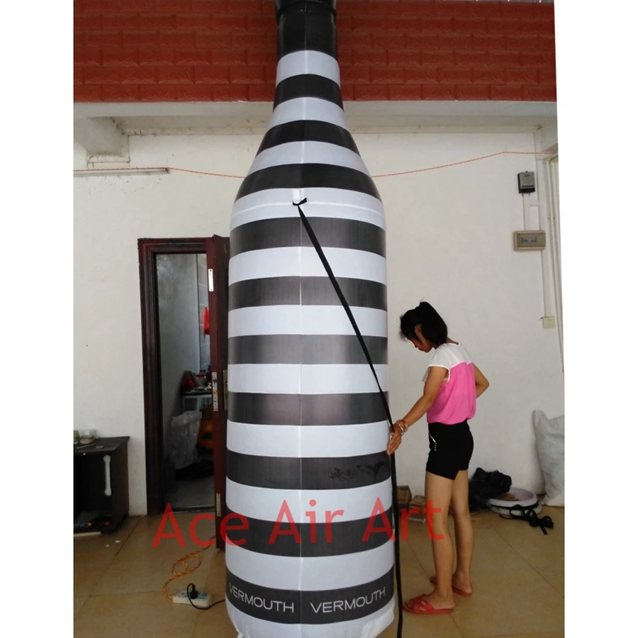 Factory Directly Inflatable Wine Bottle Model With Black And White Stripes For Trade Show/Exhibition/Advertising  Made In China