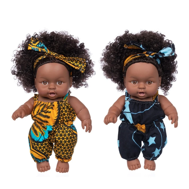 African Black Baby Toy with Curly Hair Christmas Simualtion Cartoon Doll P31B