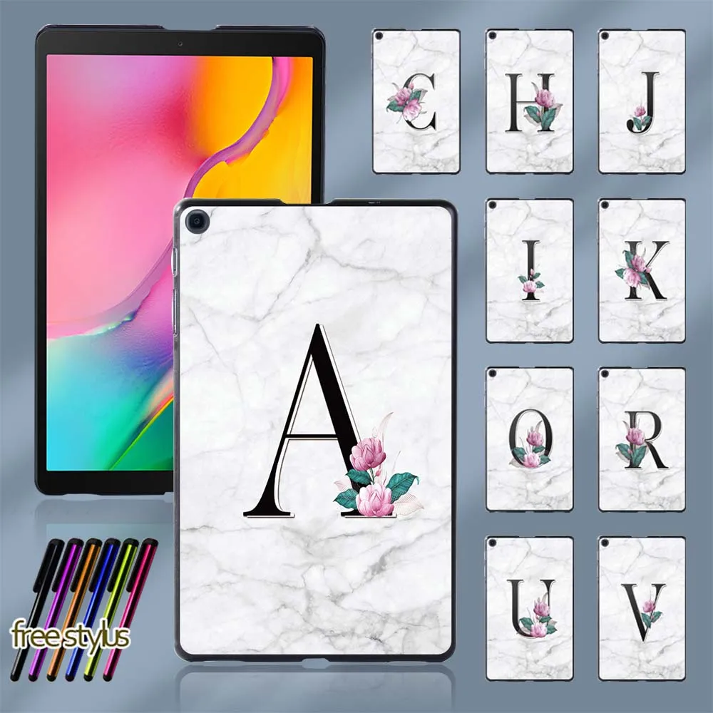 Tablets Case for Samsung Galaxy Tab A 10.1 2019 T510/T515 26 Initial Name Letter Printed Plastic Back Shell Cover + Free Stylus