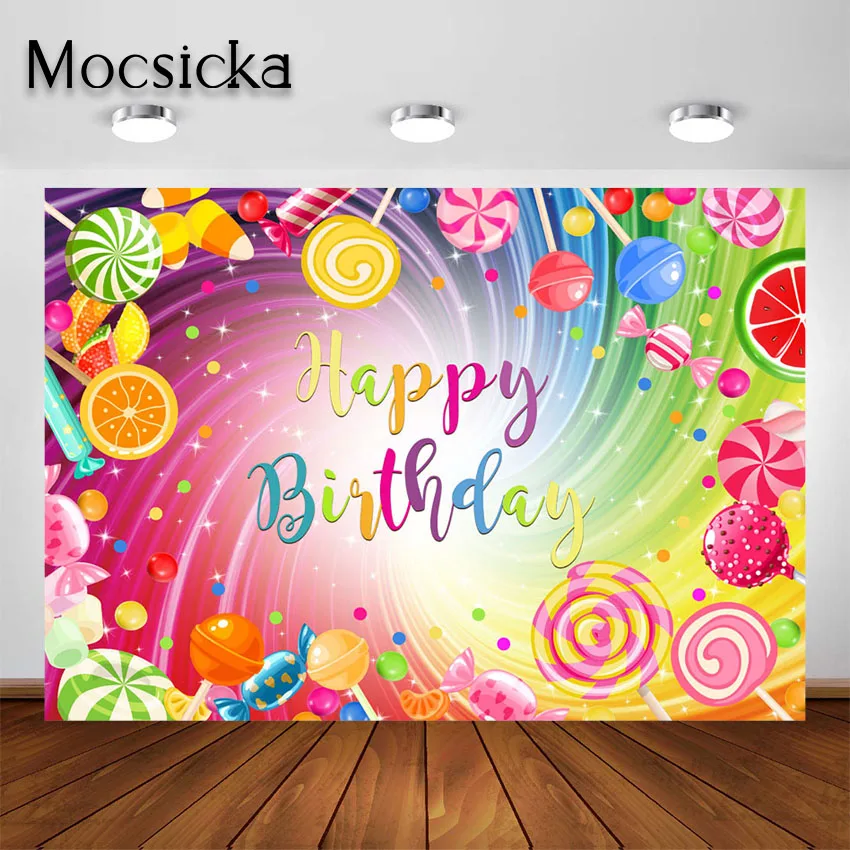 

Mocsicka Candyland Party Backdrop Rainbow Sweet Candy Kid Children Birthday Party Decorations Photography Background Photoshoot