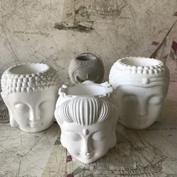 Cement Desktop Decoration Ornament Clay Craft Girl Vase Candle Holder Molds DIY 3D Silicone Concrete Buddha Head Pot Mould