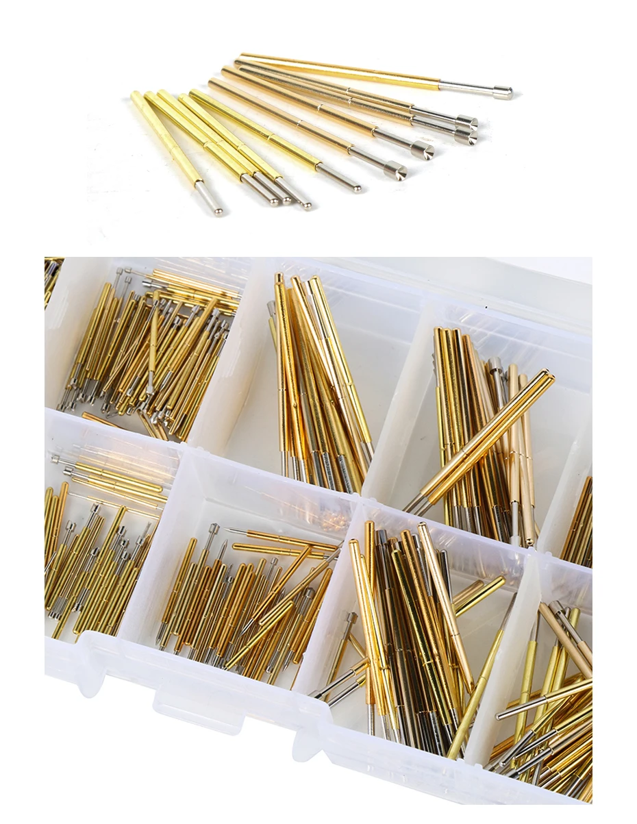 500-teiliges Federprüfspitzen-Set P50/P75/P100 Serie, vergoldete Pogo-Pins für PCB ICT-Tests, 10 Tipptypen, je 50 Stück – Detail 5