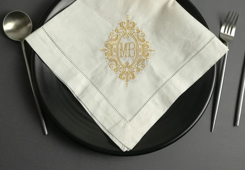 Set of 100 Fashion Monogrammed Dinner Napkins Hemstitch Linen Table Napkins 20x20\