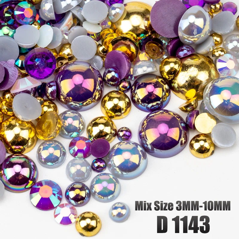 VDD 30/60/200g Gemischte Größen ABS Imitationsperlen Halbrunde Flachrückseitige Perlen AB-Farbe Harz-Strasssteine für Handwerk, Nagelkunst und DIY-Dekoration – Detail 39