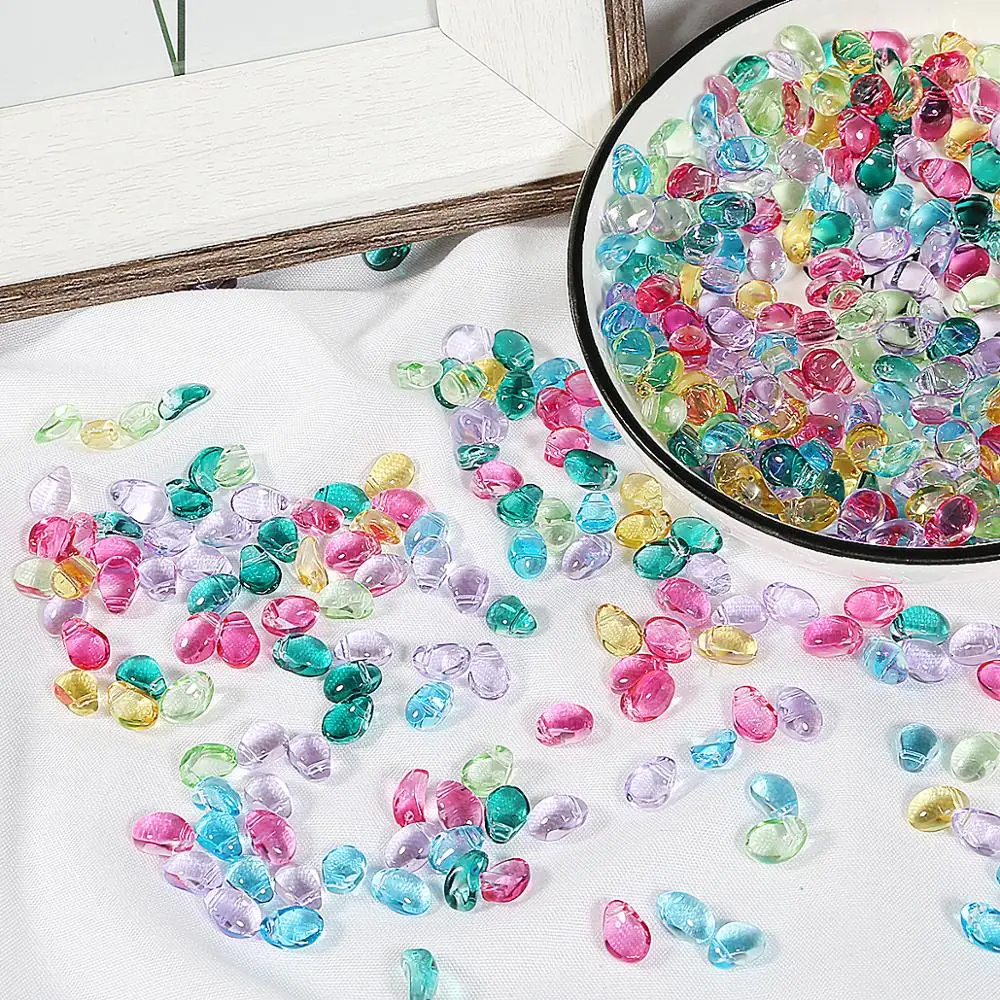 50Pcs 6x8mm Glass Beads Tulips Petals Texture  Material For DIY Accessories Jewelry Making Earring Findings