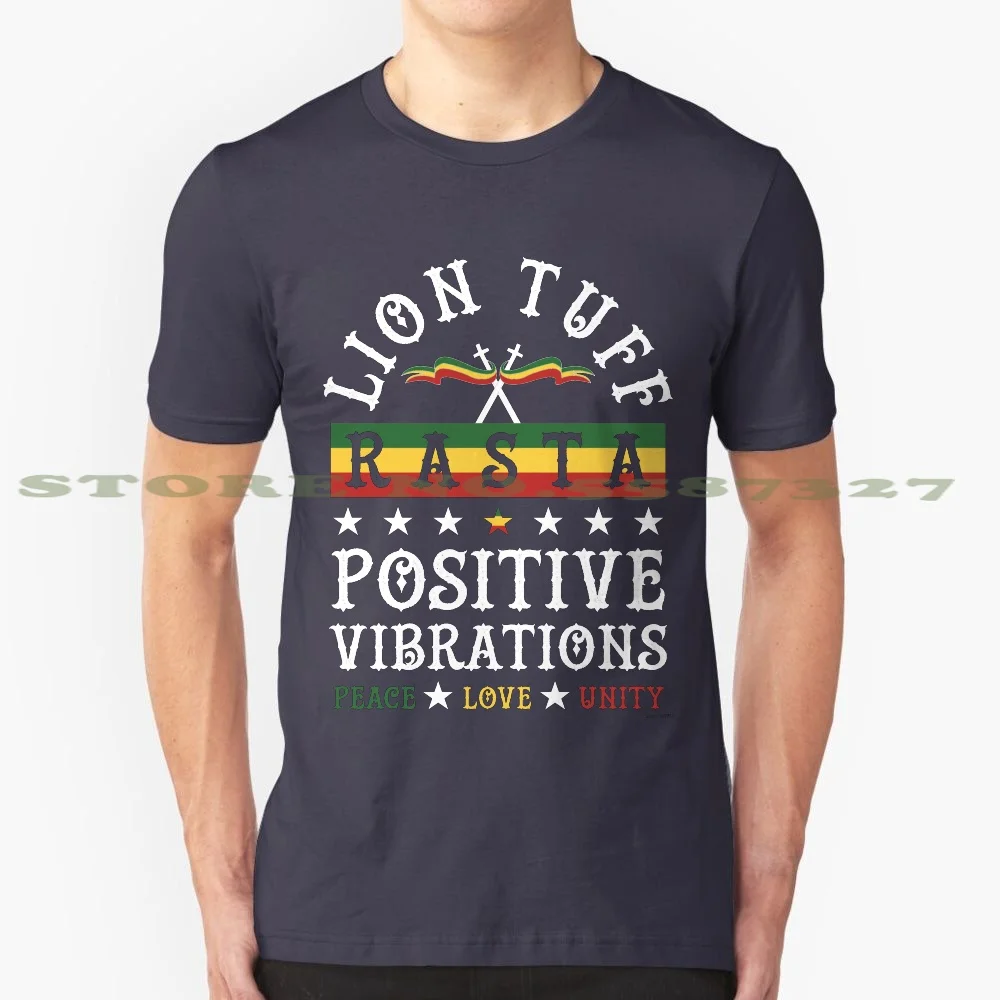 Positive Vibrations Wht 100% Cotton T-Shirt Positive Vibrations Lion Tuff Lion Order One Love Peace Unity Rasta Life Rasta