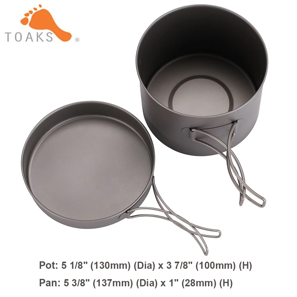 TOAKS Titanium Pan Pot Outdoor Camping Hiking Cookware Backpacking Cooking Picnic Bowl Pot Pan Set with Folded Handle CKW-1300