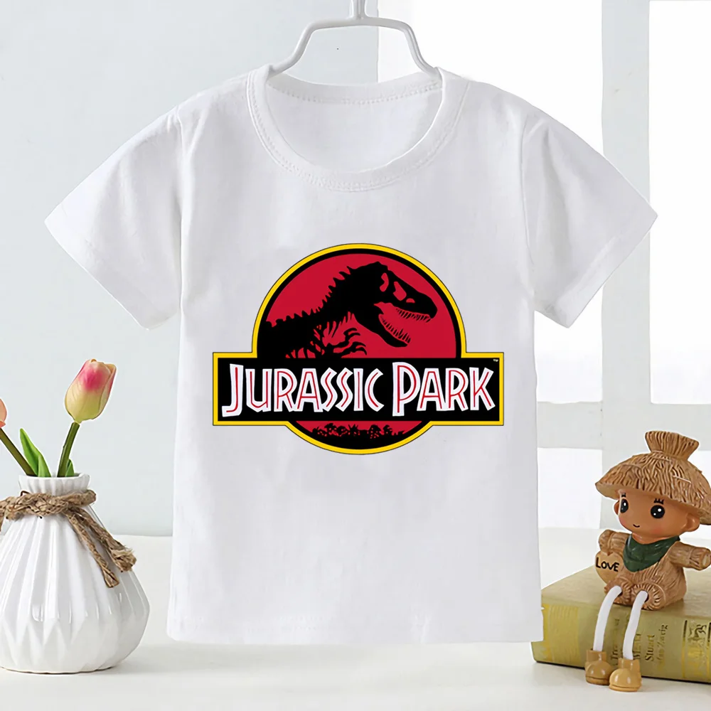 Funny T-shirt For Boys Girls Jurassic Park Tshirts Kids Clothes Dinosaur Animal Print Design T Shirt White Tops,YKP192