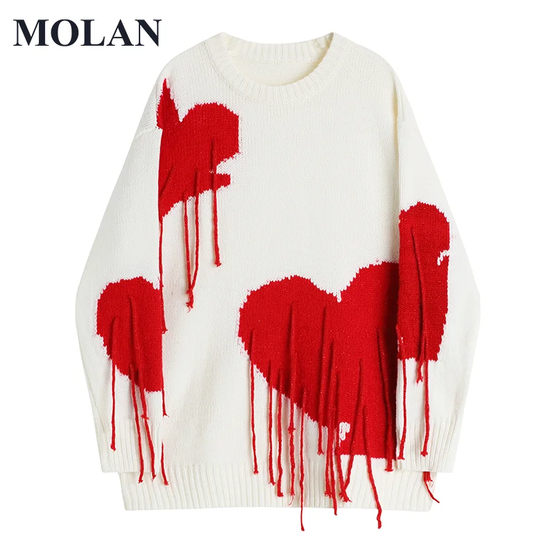 MOLAN Original Design Woman Sweater Fashion Heart Print Long Sleeve High Street Knitted Sweater 2021 New Female Chic Pullover