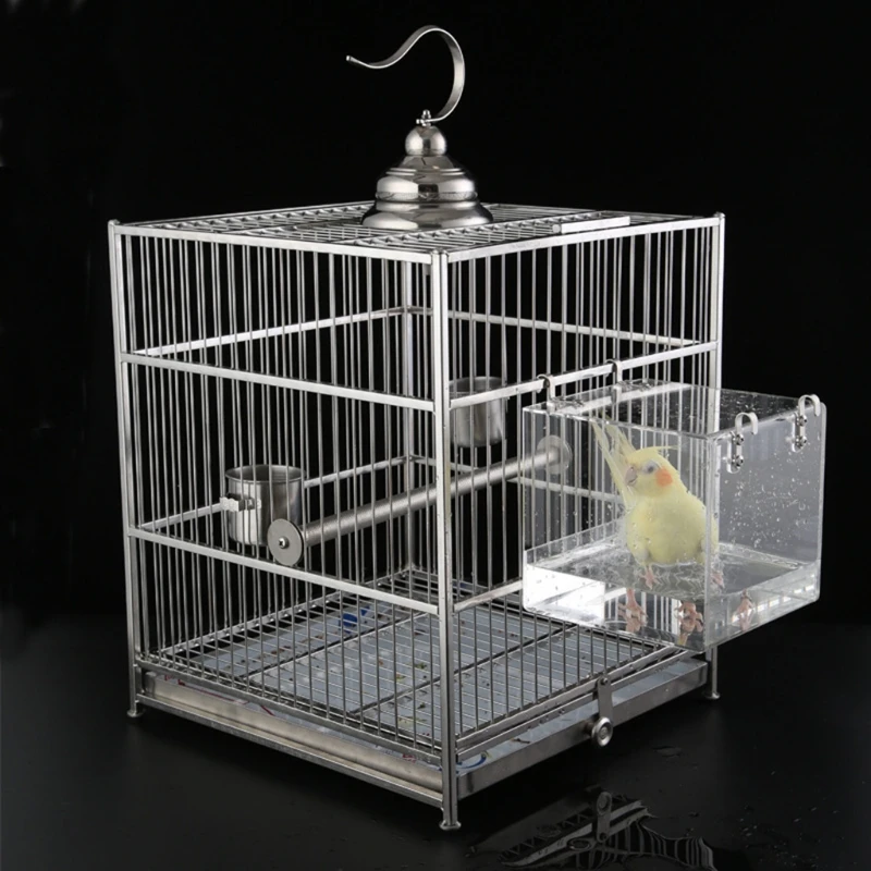 Parrot Bird Bathtub Transparent Parakeets Cockatiel Spacious Acrylic House Shower Pet Supplies Cage Portable With Hanging Hooks