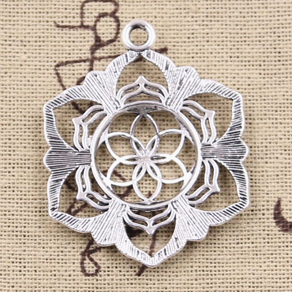 6pcs Charms Yoga Flower Of Life Datura Stramonium 43x35mm Antique Silver Color Pendants DIY Making Findings Tibetan Jewelry